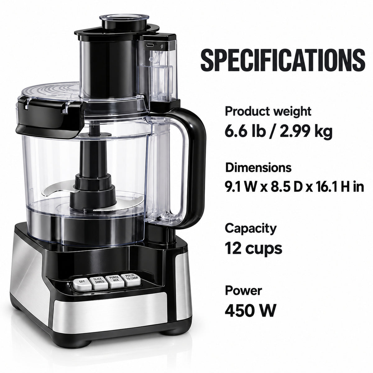 12-Cup Food Processor with Two Speeds and Pulse, Black