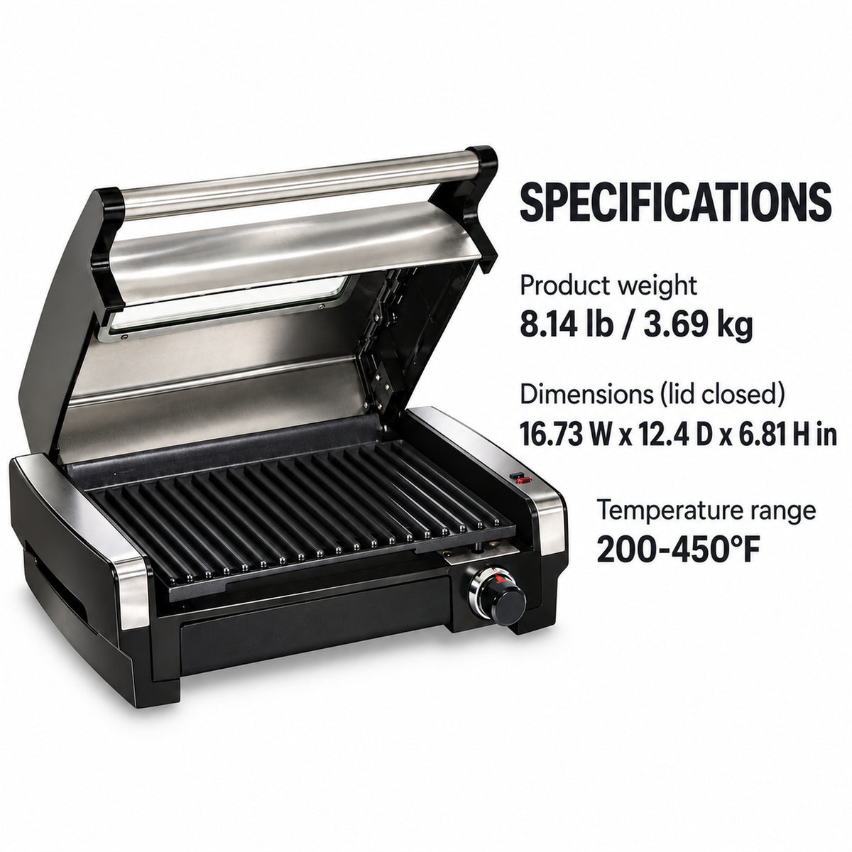 Indoor Electric Grill with Viewing Window and Temperature Control