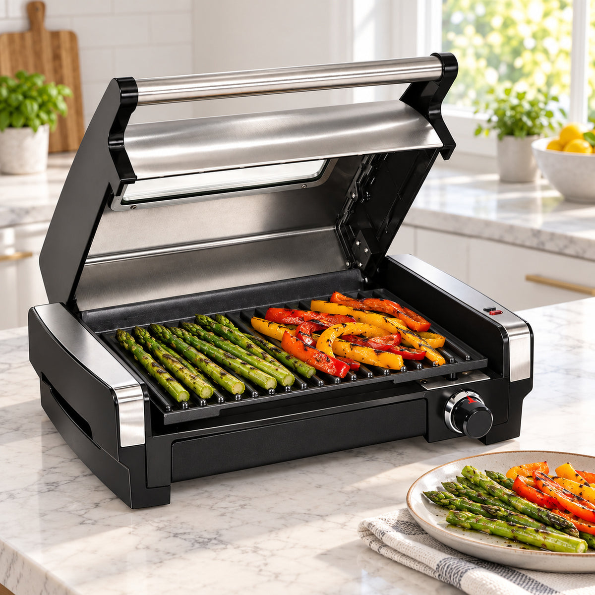 Indoor Electric Grill with Viewing Window and Temperature Control