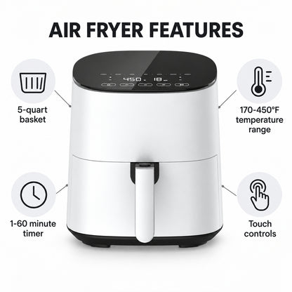 5-Quart Digital Air Fryer with Touch Controls, White