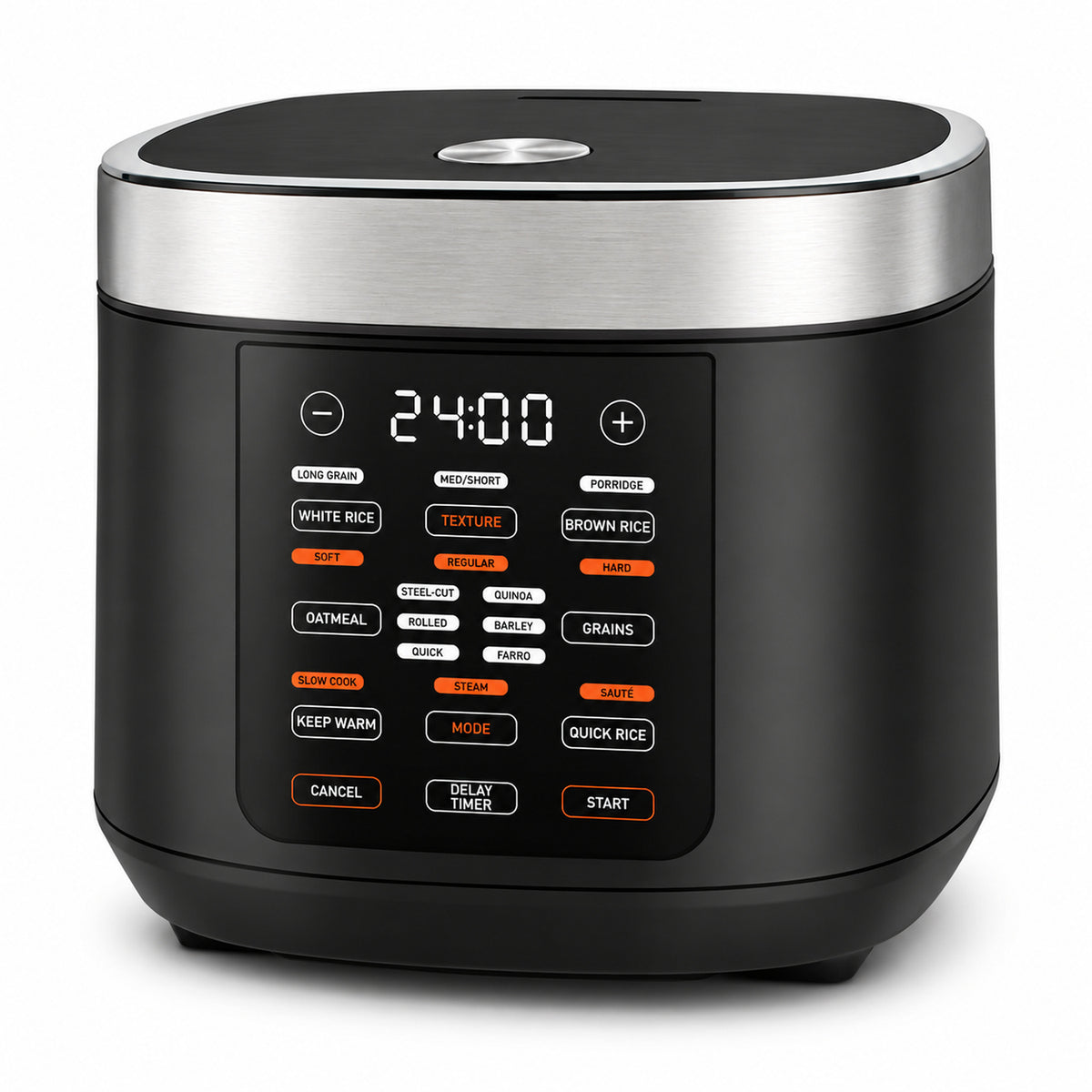 5-Quart Digital Rice Cooker with Steam Basket, Black