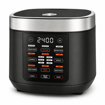 5-Quart Digital Rice Cooker with Steam Basket, Black