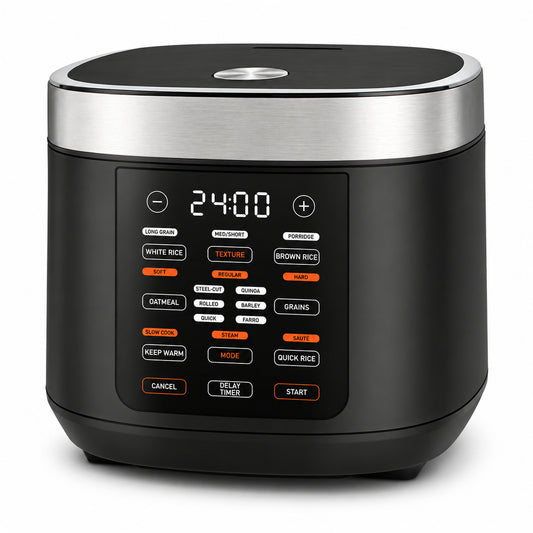 5-Quart Digital Rice Cooker with Steam Basket, Black