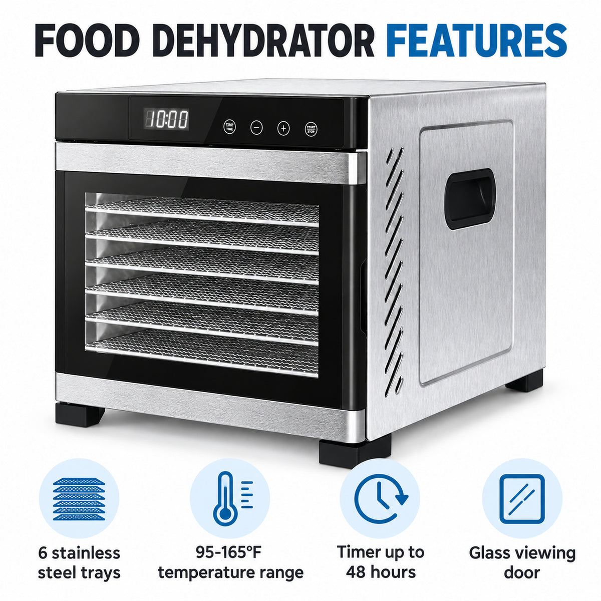 6-Tray Stainless Steel Food Dehydrator with Digital Timer