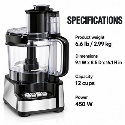 12-Cup Food Processor with Two Speeds and Pulse, Black