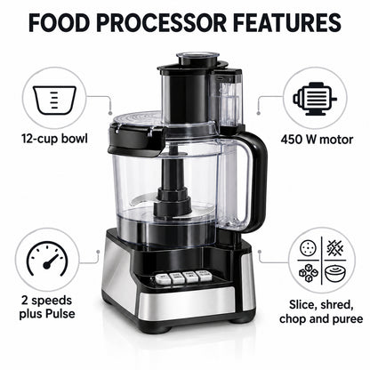 12-Cup Food Processor with Two Speeds and Pulse, Black